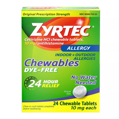 Zyrtec Chewables Allergy 24hr Relief 24ct 10mg Ea