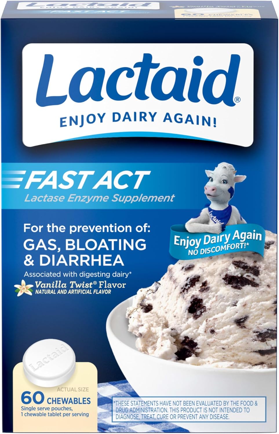 Lactaid Fast Act Vanilla Twist 60 Chewables Tab
