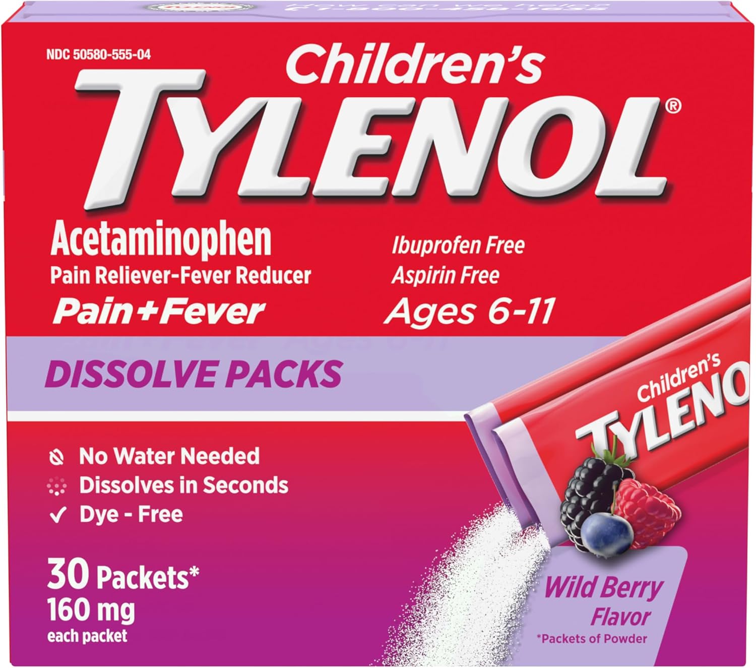 Childrens Tylenol Dissolve Packs 160mg 30ct Wldbry