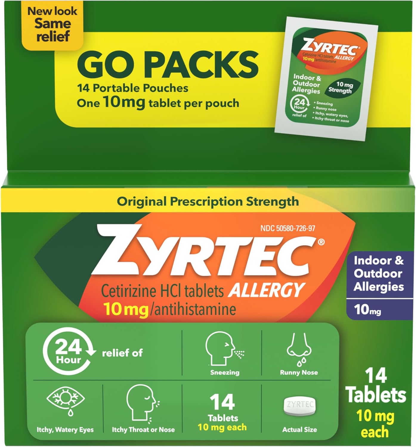 Zyrtec To Go Packs 14tabs/14 Pouches