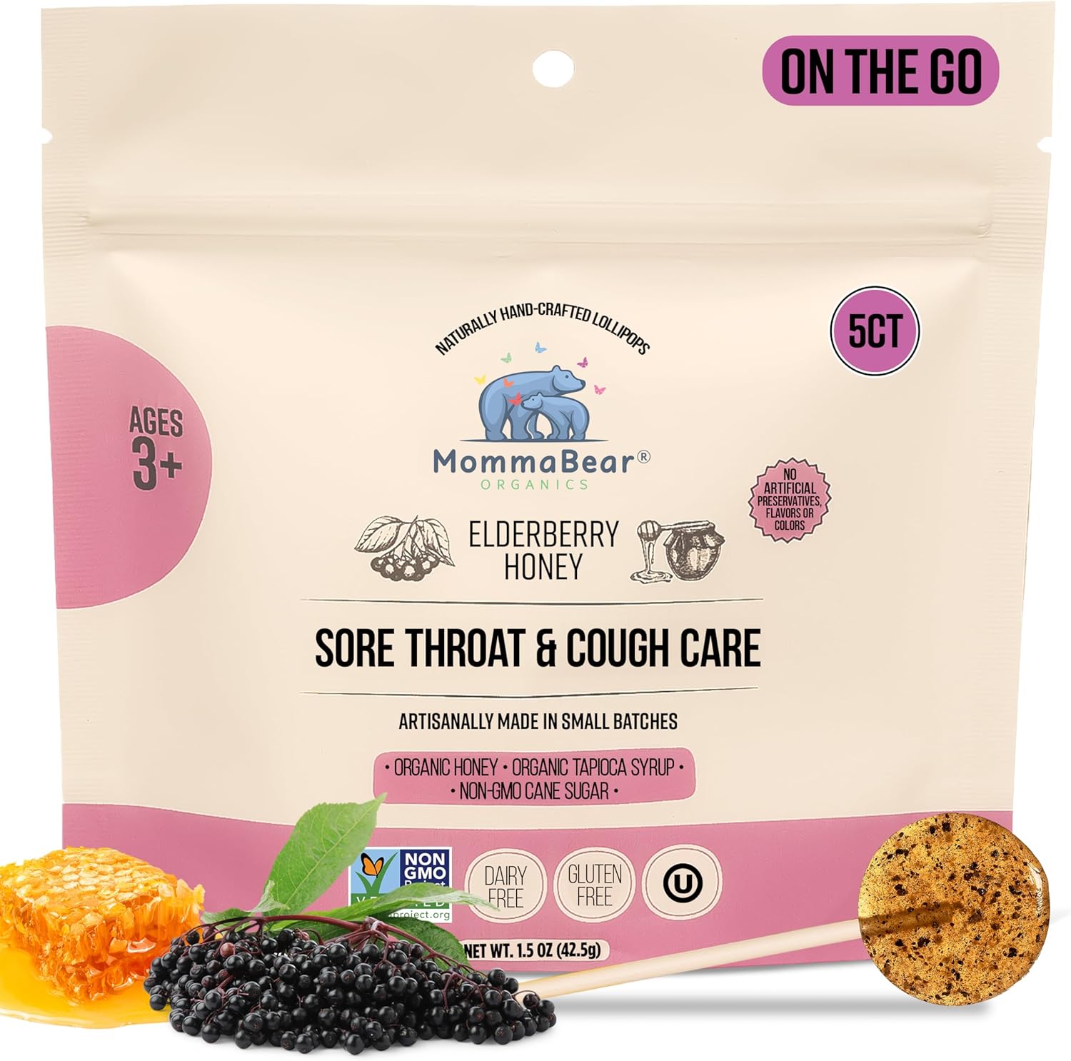 Mommabear Sore Throat & Cough Lollipops Elderberry