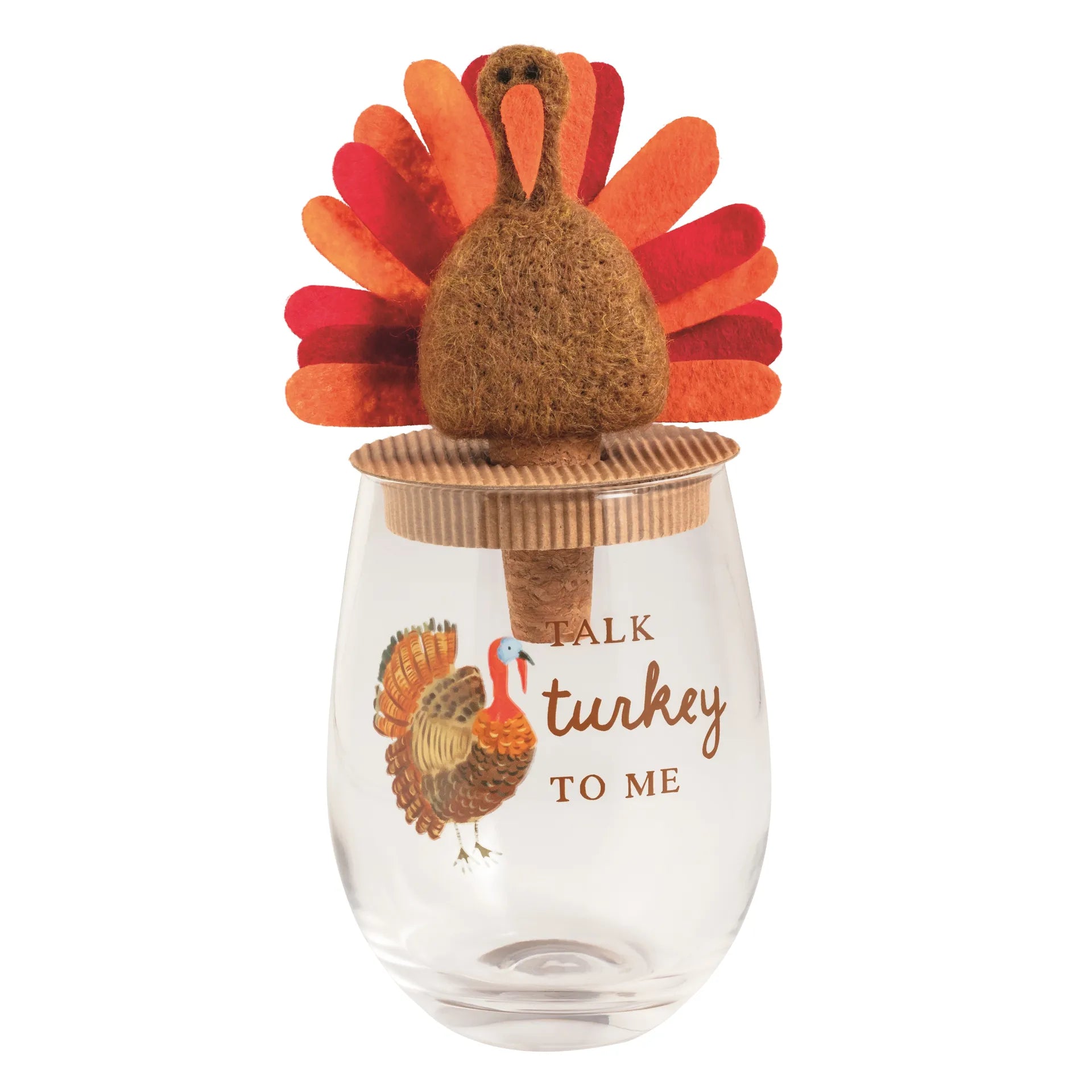 Turkey Thanksgiving Wine Glass & Stopper Set Main image
