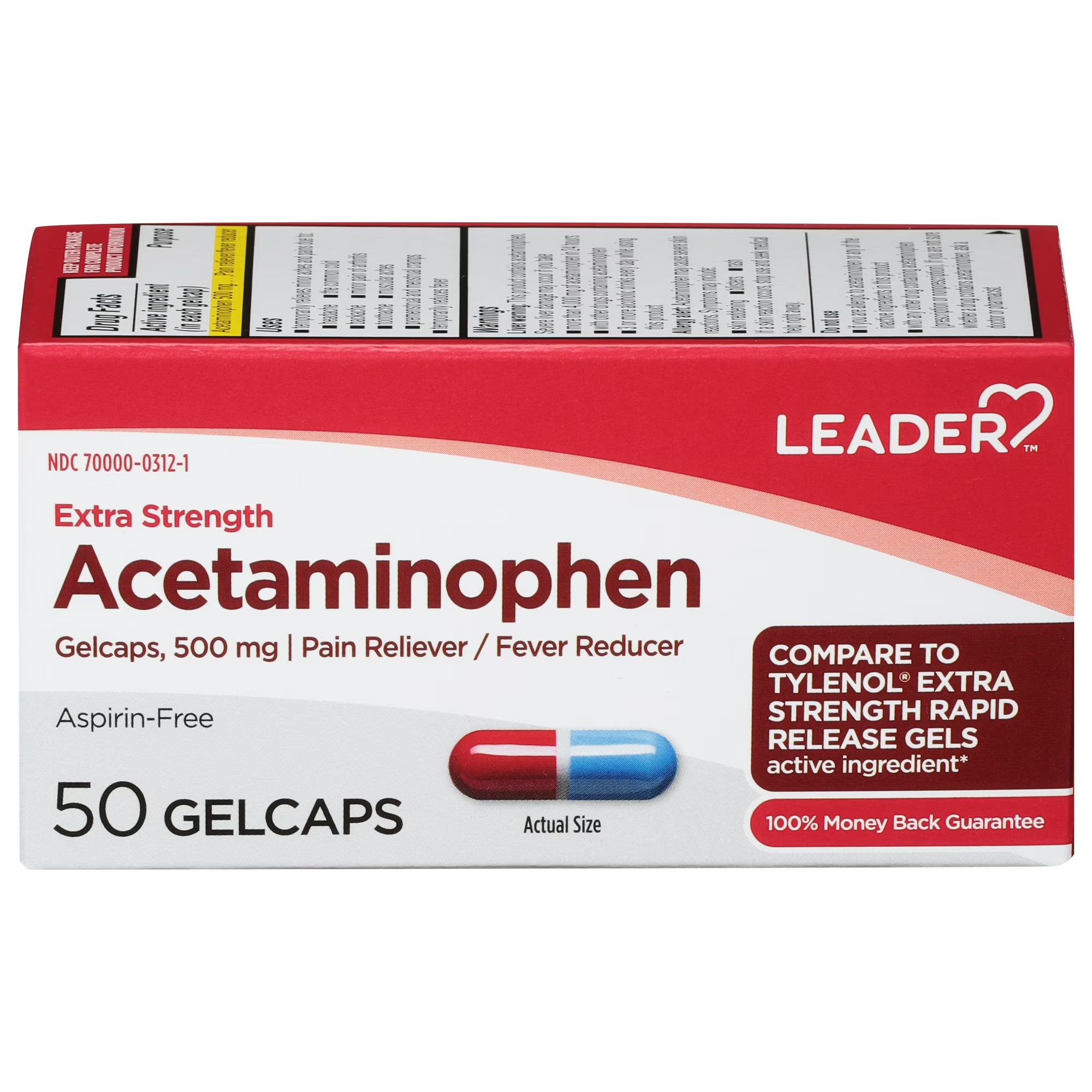 Leader Acetaminophen Ex St 500 Mg 50 Gels